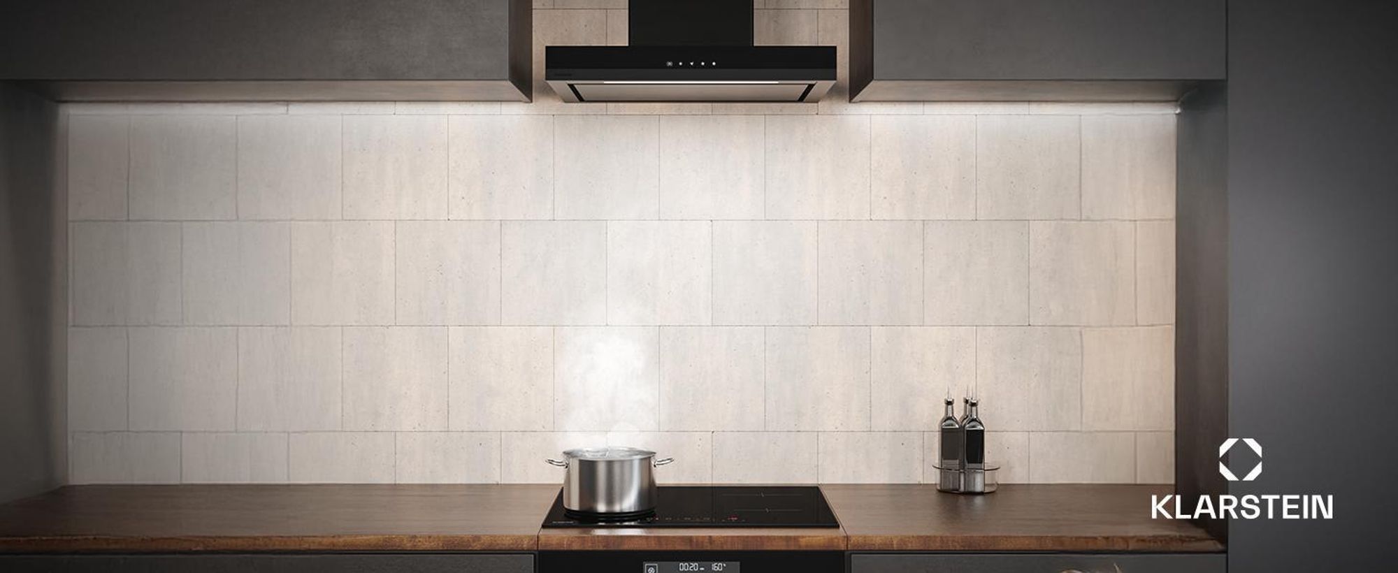 Klarstein Velaire Dunstabzugshaube 90 cm - A++ , 595 m³/h, Touch-Bedienung, LED, leise, Wandhaube, Aluminium- & Aktivkohlefilter, Schwarz