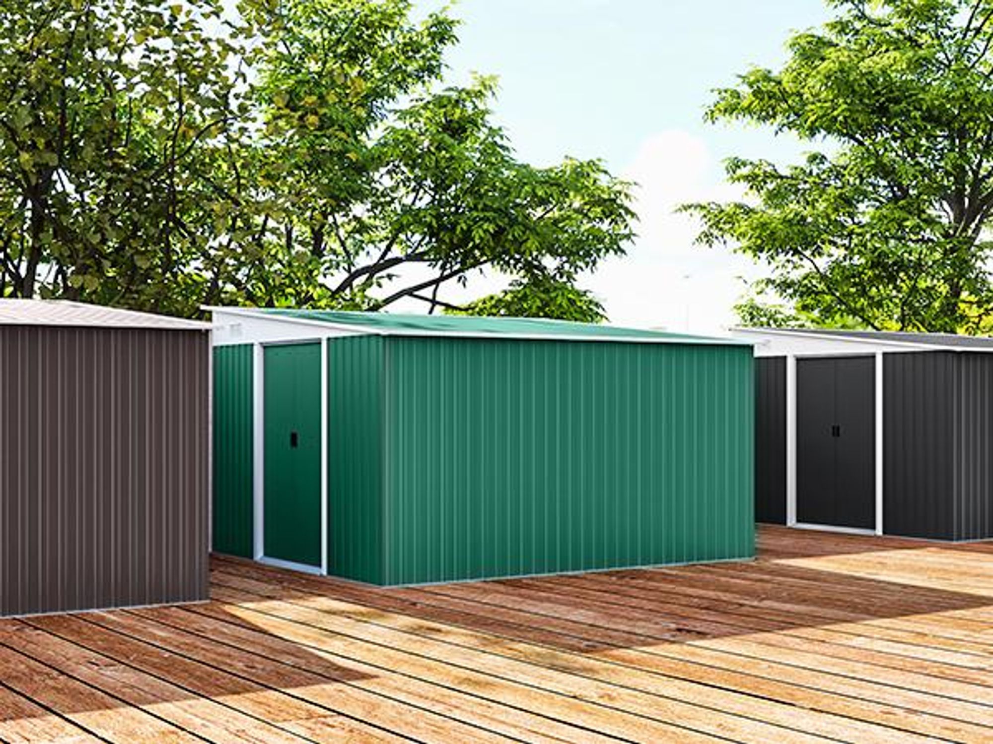Outsunny 8,9 ㎡ Gerätehaus Stahl-Geräteschuppen mit Pultdach, Schiebetür, Grün