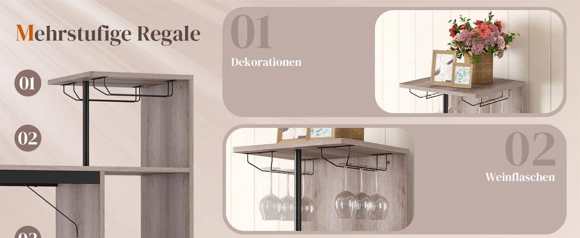 HOMCOM Bartisch mit Barhocker Set Tresentisch mit 2 Stühlen mit Fußstütze, Grau