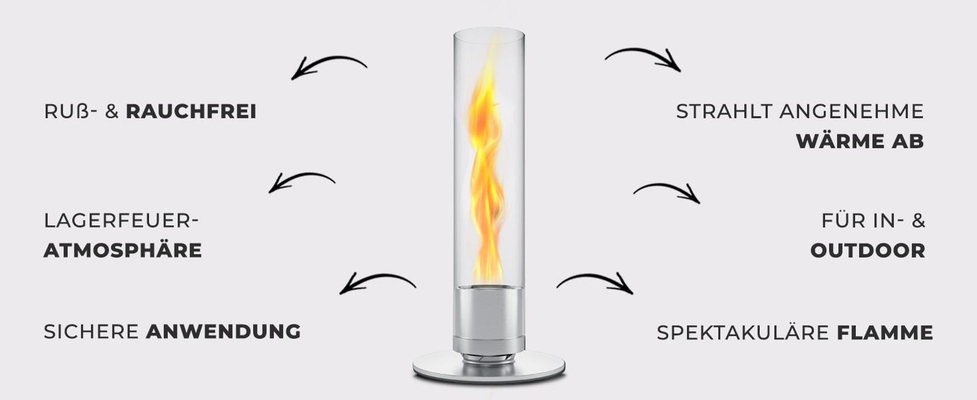 Flammtal [Das Original] Bioethanol Tischfeuer Helix 46 cm – XL Tischkamin mit Flammenwirbel – Patentiertes Design – Tischfeuer für Indoor & Outdoor