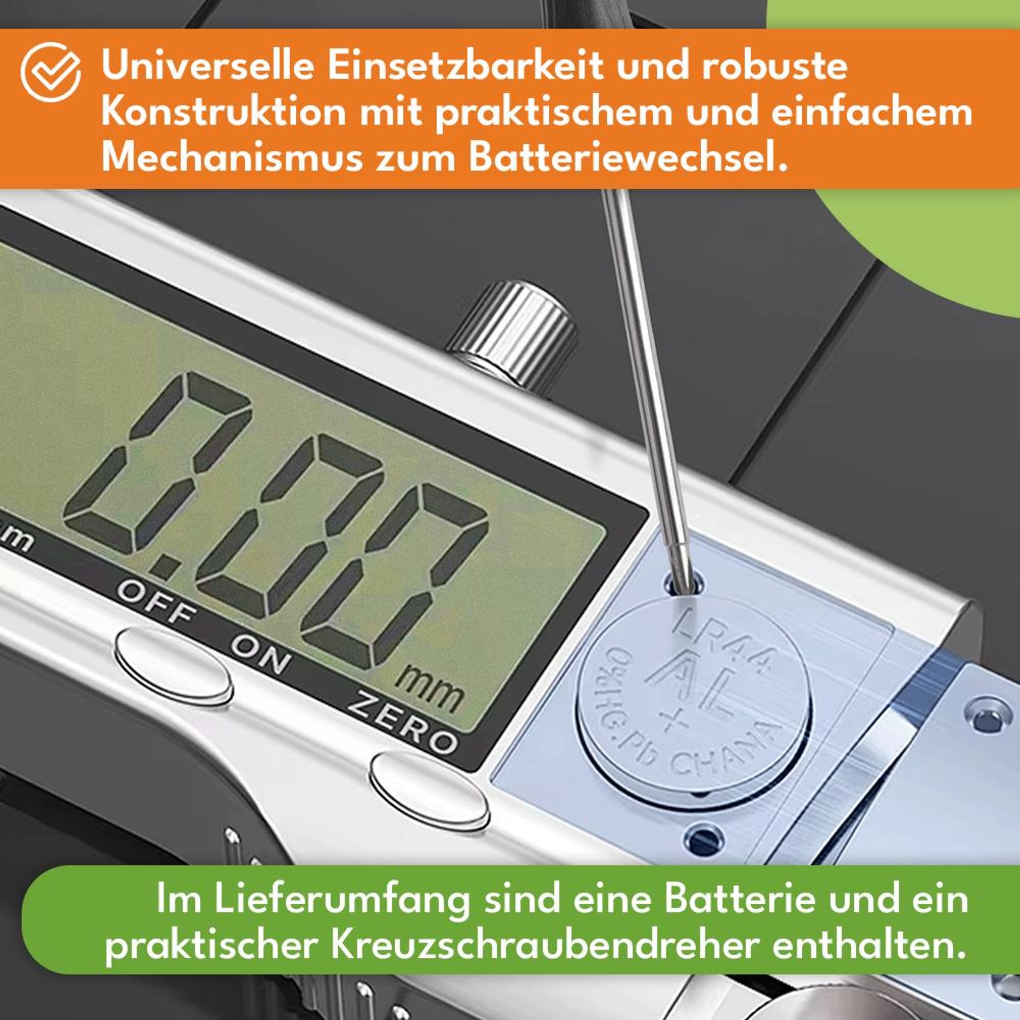 KRUMAD Digitaler Messschieber 150 mm Edelstahl, Elektronische Schieblehre, LCD Anzeige, Innen-, Außen- & Tiefenmessung, Präzisions Messgerät