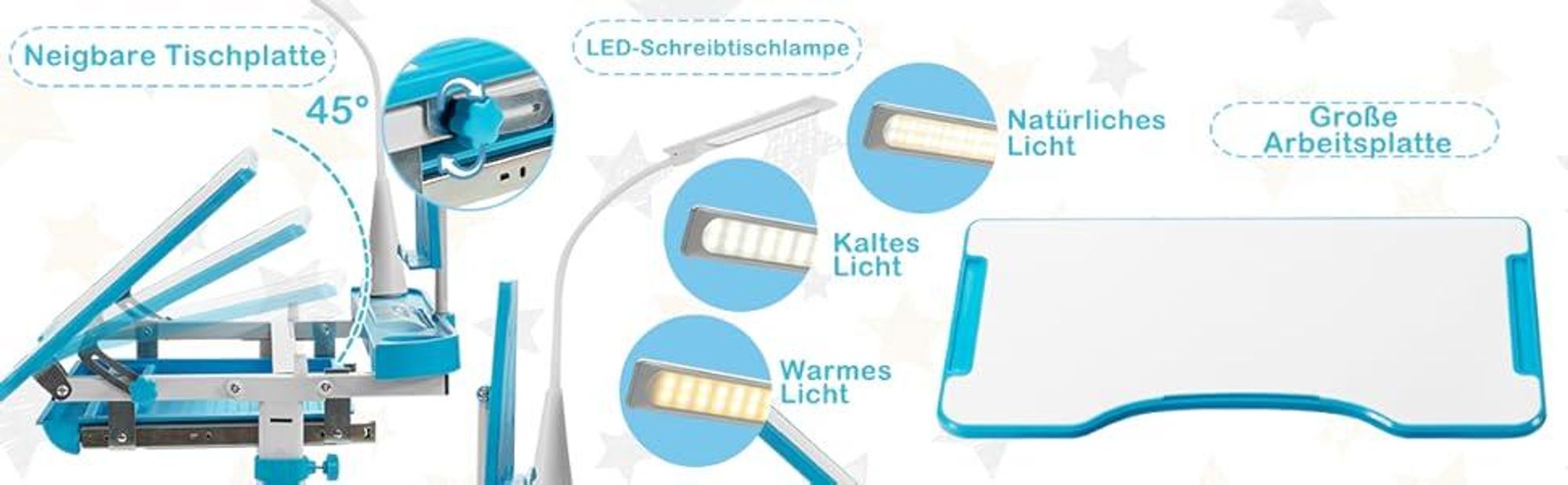COSTWAY Kinderschreibtisch Set mit Bücherständer& LED-Licht, höhenverstellbarer Kindertisch und Stuhl mit gekippter Tischplatte&Schublade, Kinder Schreibtischfür Jungs & Mädchen (Rosa)