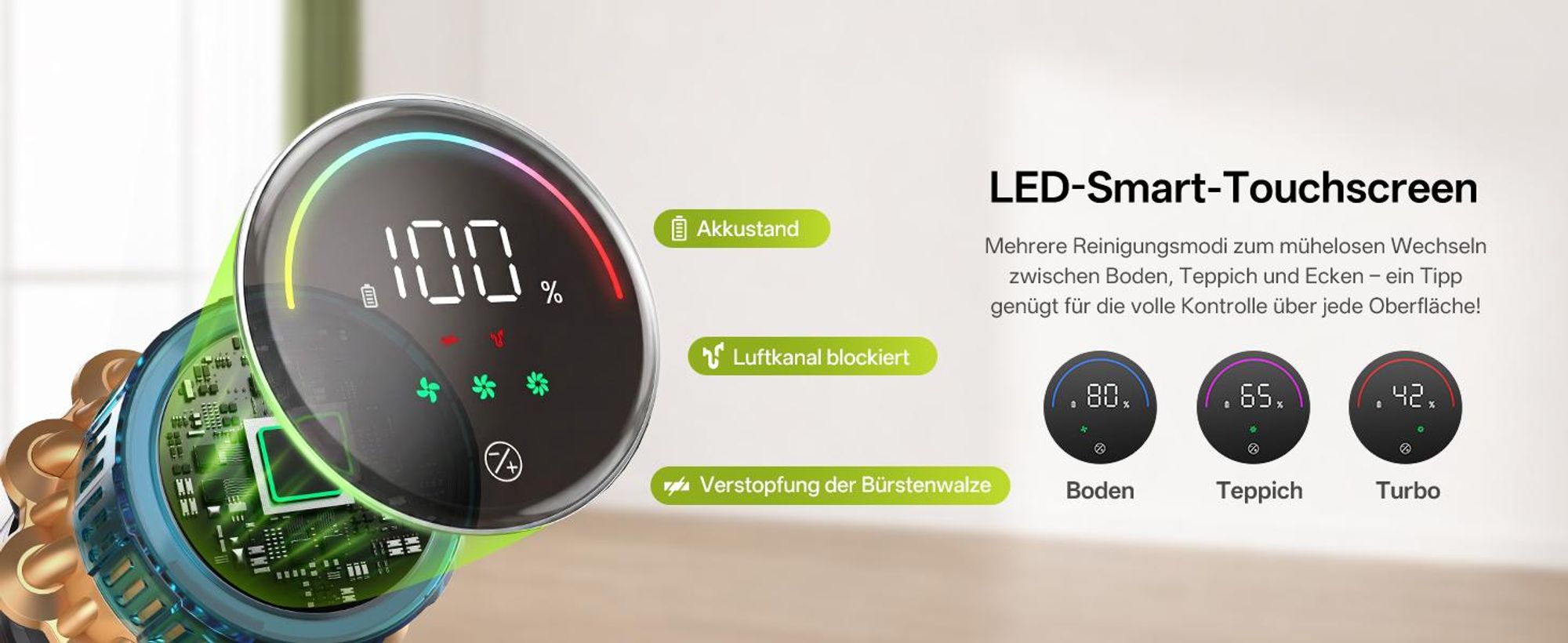 Vactidy V14 Pro Akku-Hand-und Stielstaubsauger, 80000 PA/ 600W/ 60Min, LED-Display, 6-stufiges Filtersystem