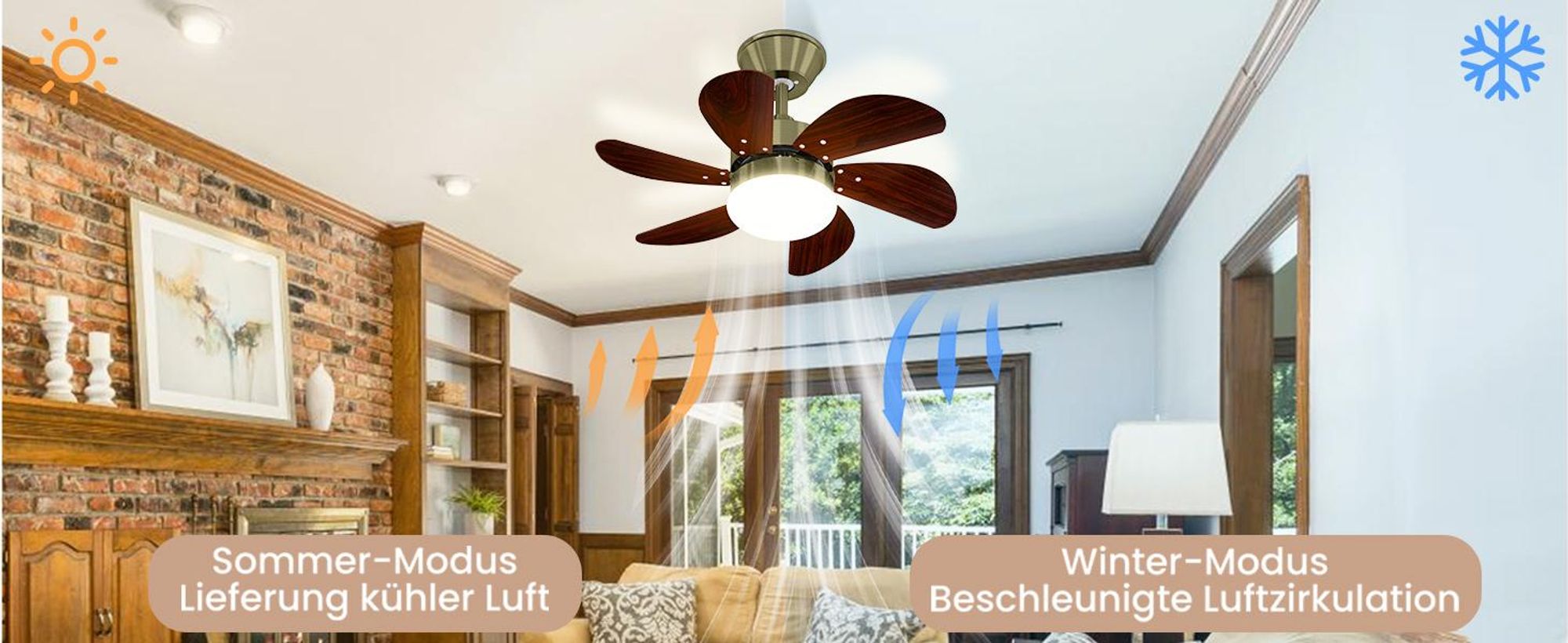 ZMH Deckenventilator Mit Beleuchtung Fernbedienung Leise Deckenlampe Ø75cm 6 Flügeln Ventilator mit Einzelleuchte Deckenleuchte Fan LED-Lichtquelle