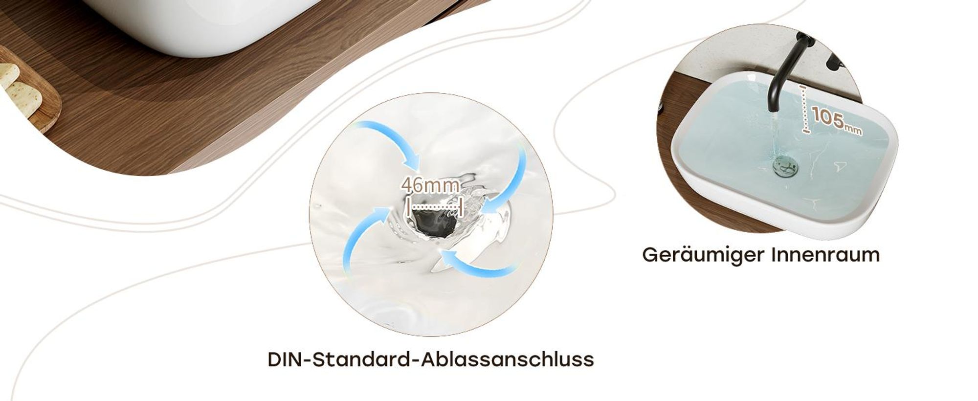 Aufsatzwaschbecken mit geräumiger Innenraum