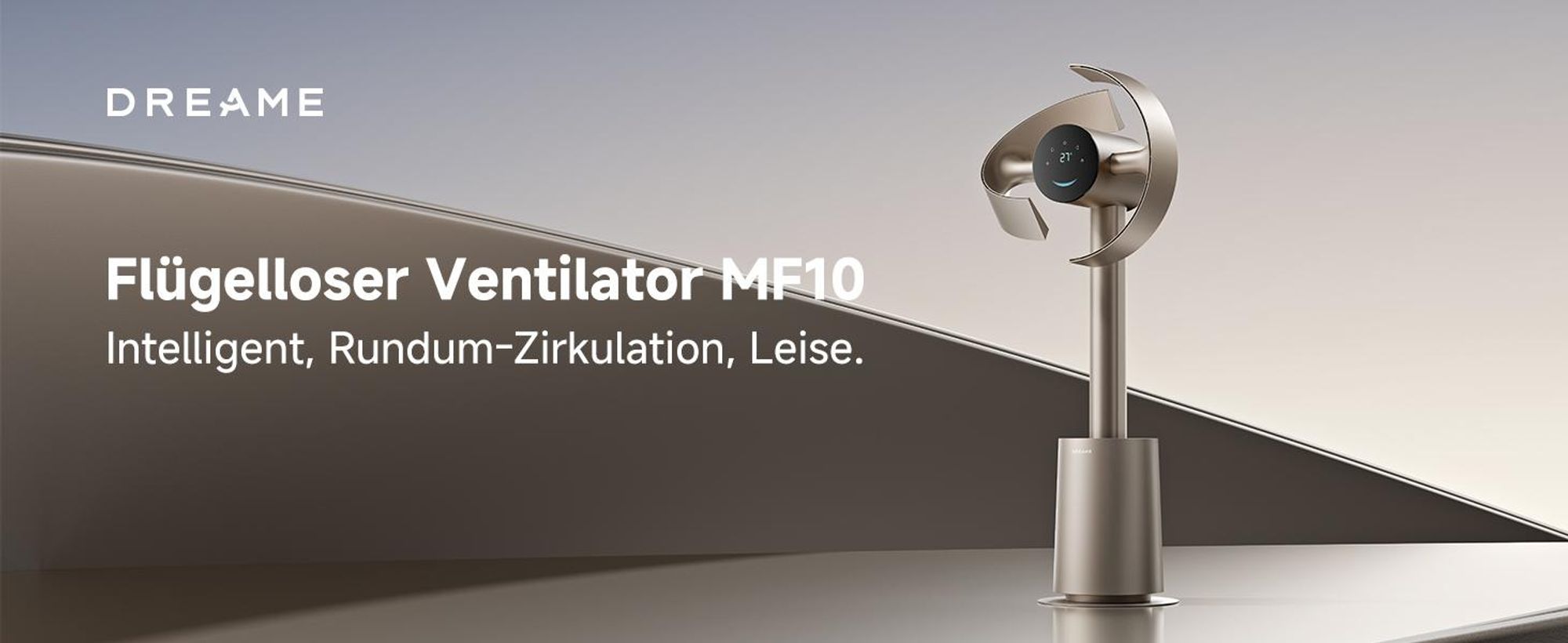 Dreame MF10 The Bladeless Fan,Standventilator,270° Room Air Flow Circulation,Temperature-Adaptive Airflow,Intelligent Wind Stream,Washable Filte,Gold