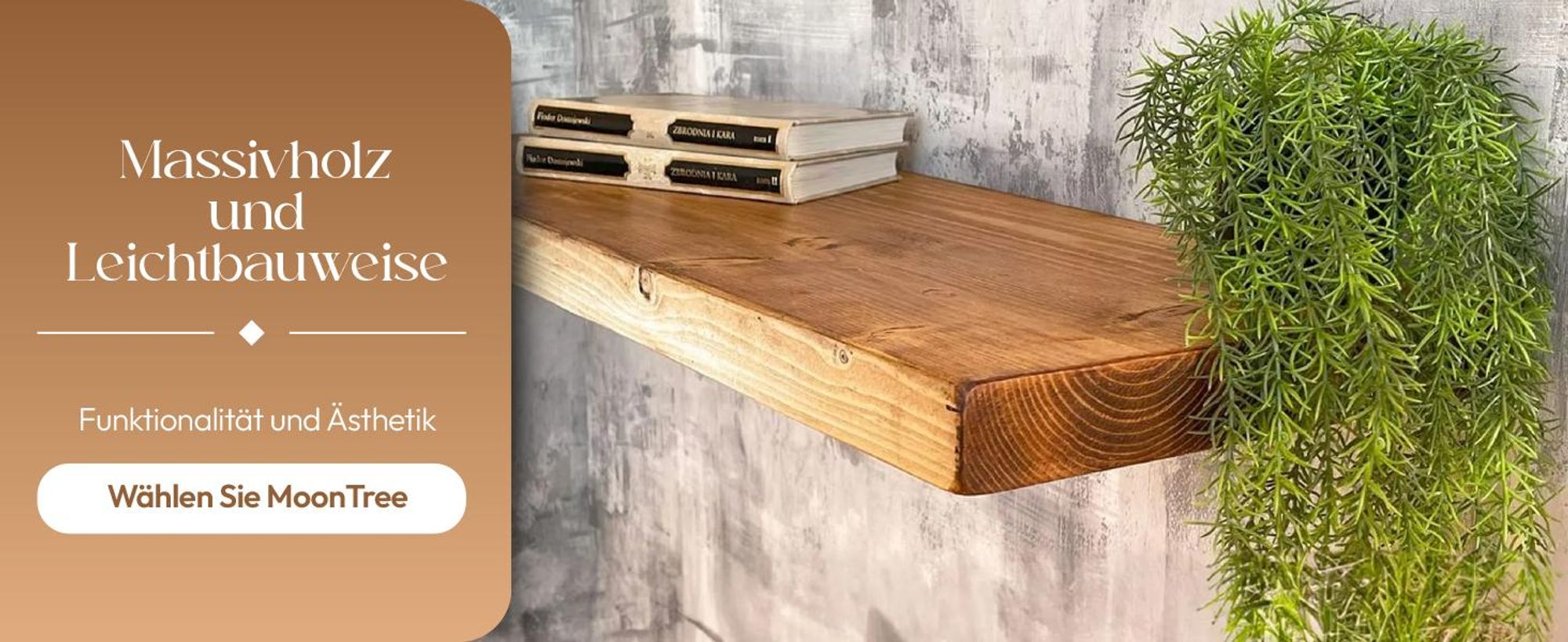MoonTree | rustikales Wandregal aus Holz Ventura, 40cmx30cmx4.4cm, Dark Oak | Hängeregal, Regalboden, Wandregal Holz für Wohnzimmer, Küche & Flur