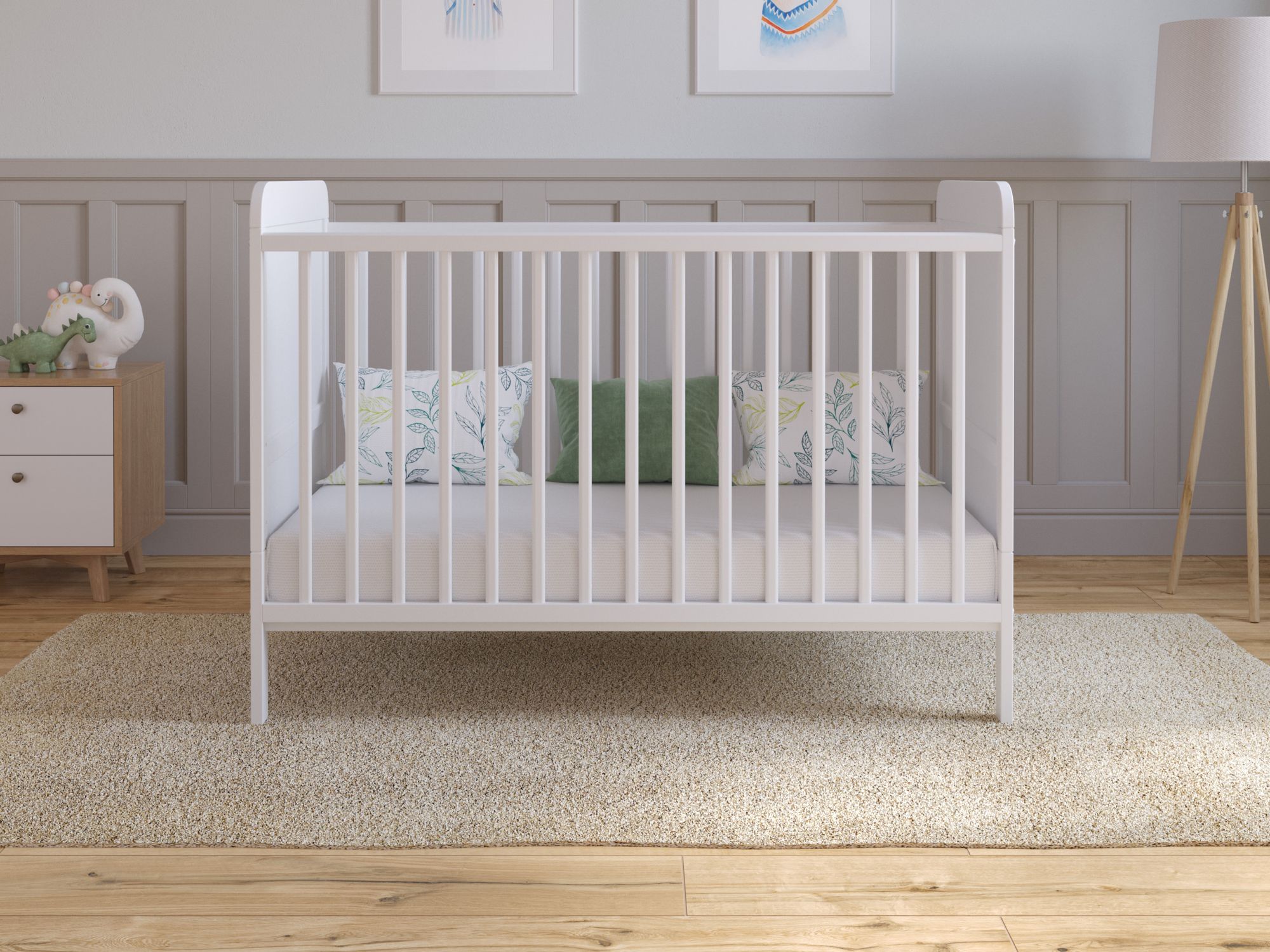 Babybett Beistellbett 120x60 cm mit Matratze,Gitterbett Komplett Set,Umwandelbar in Juniorbett Weiß