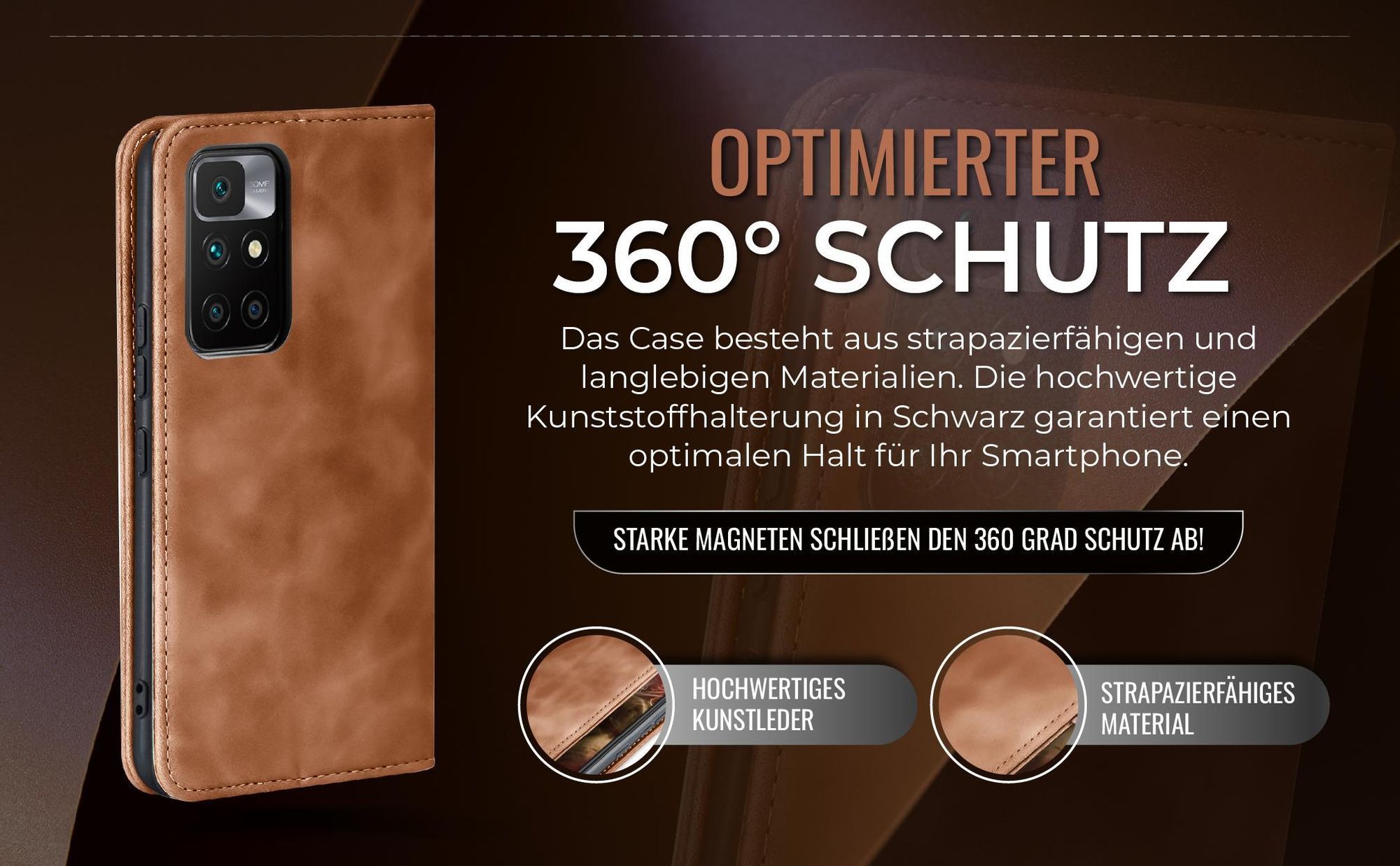 Hellbraune Handyhülle für Xiaomi Redmi 10 mit 360 Grad Schutz