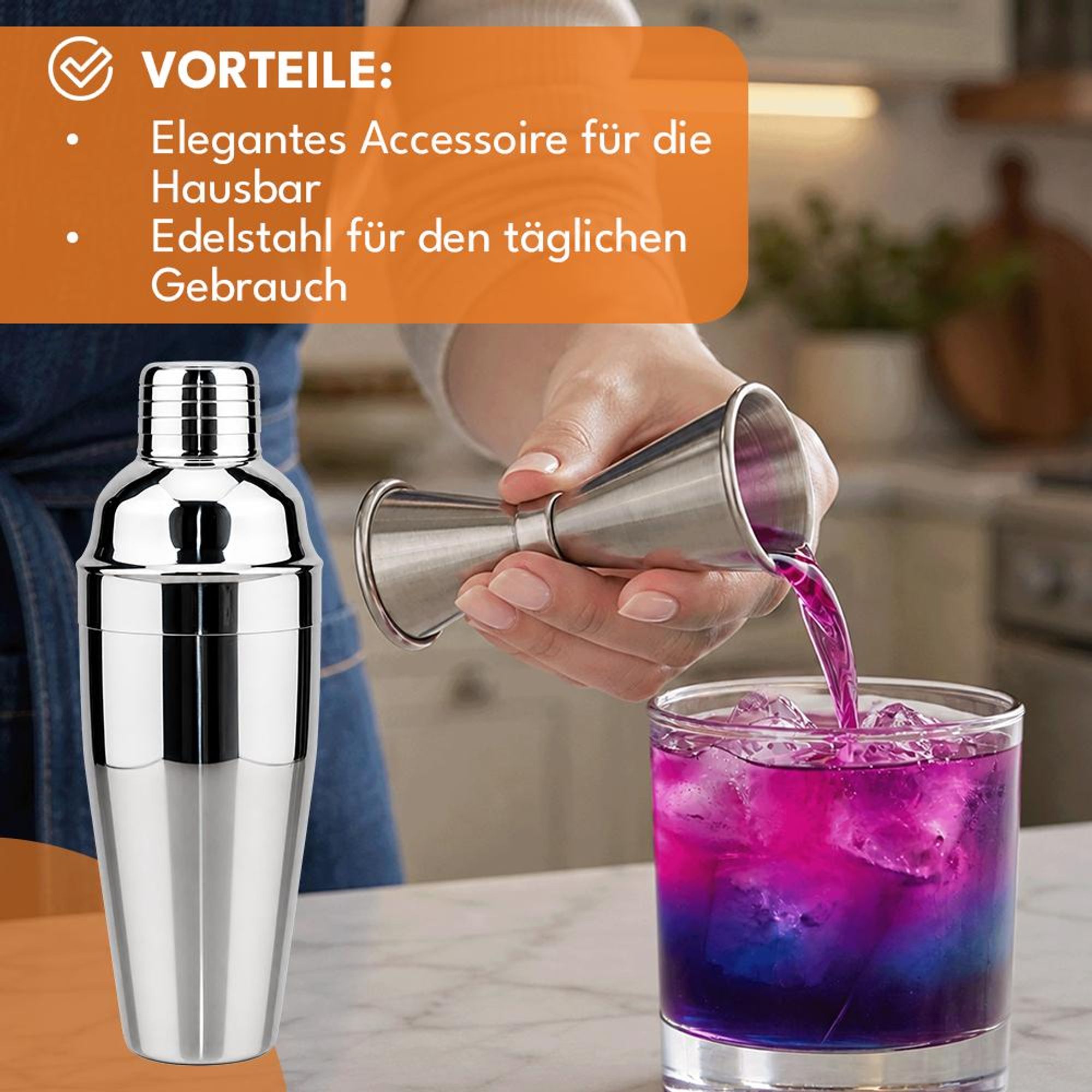 KRUMAD Cocktail Shaker Set 6-teilig, Edelstahl Barset 750 ml mit Messbecher, Barlöffel und Muddler, Cocktail Zubehör für Home Bar