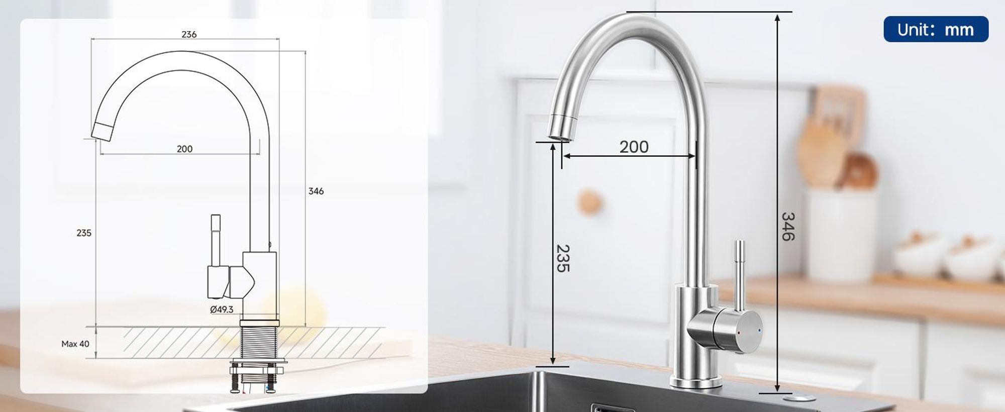 Küchenarmatur Edelstahl Gebürstet 360° Drehbar, Wasserhahn Küche Hochdruck Spültischarmatur Cecipa MAX Wasserhahn für Spülbecken,Mischbatterie Armatur