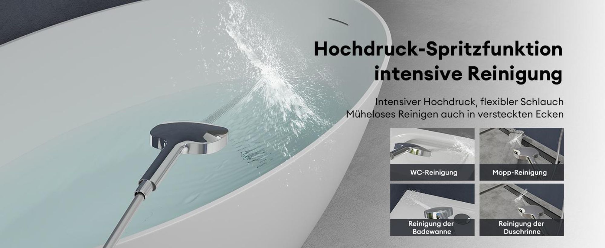 doporro Badewannenarmatur mit Handbrause, Wasserfall Wannenarmatur aus Vollmessing, Armatur Badewanne Wandarmatur, Wandmontage Silber DSN-403