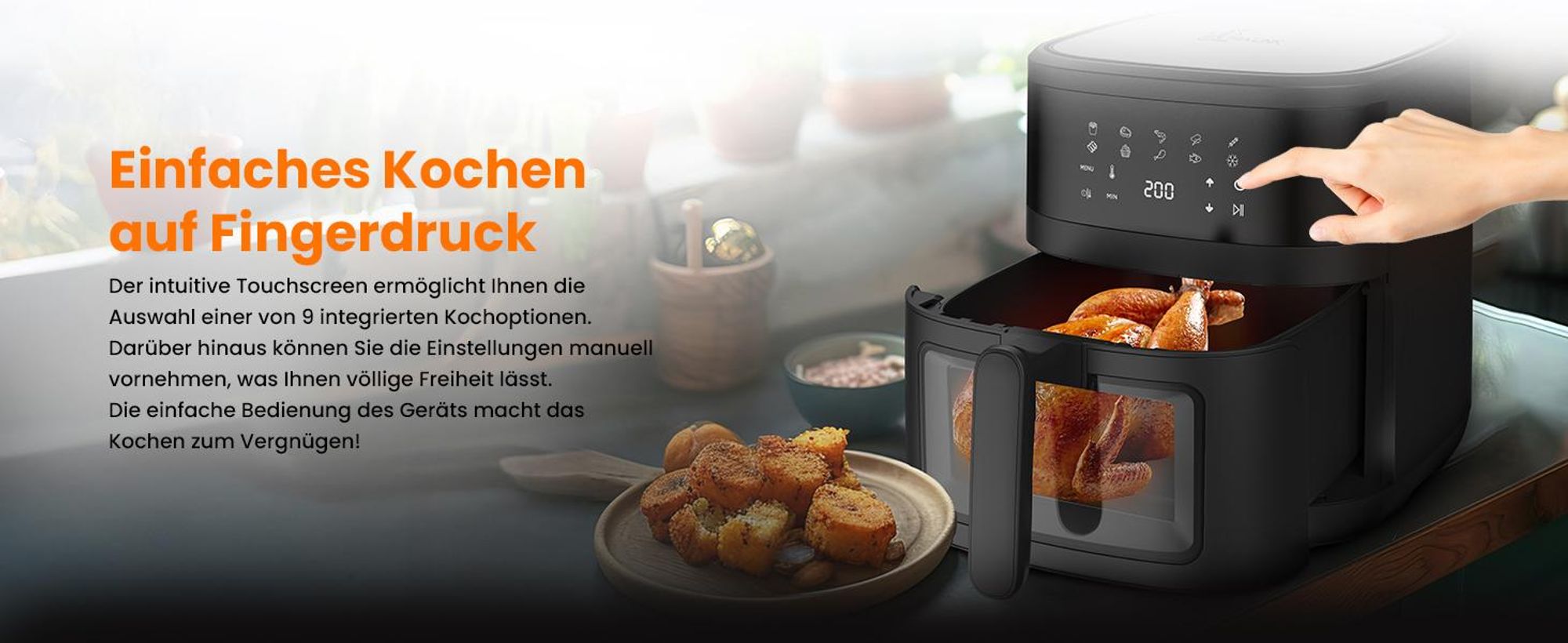 Extralink Air Fryer 6,5 L Heißluftfritteuse 1800 W mit Sichtfenster und LED-Touchdisplay