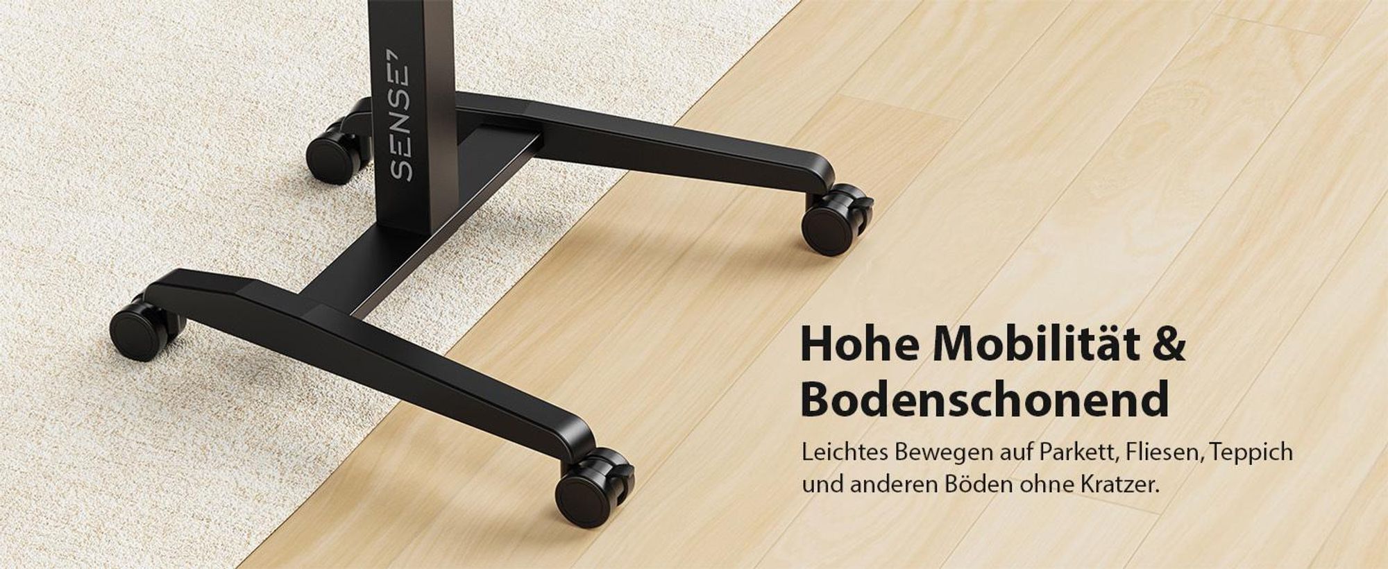 SENSE7 Schreibtisch auf Rollen Mobiler Schreibtisch - Kippbare Tischplatte Höhenverstellbar Große Arbeitsfläche Modern minimalistisch 70x52cm Schwarz