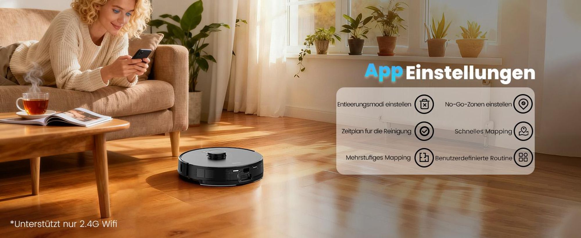AIRROBO Q20+ Saugroboter mit Wischfunktion, Intelligente Lidar Navigation & Mapping Staubsauger Roboter, 8000 Pa Saugkraft, 150 Minuten Laufen