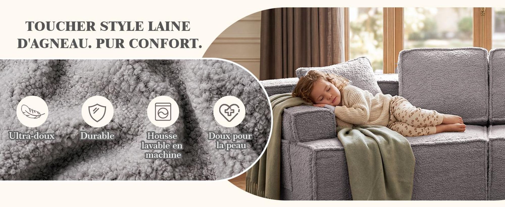 Canapé COMHOMA, 2 places, 228 x 75 x 67 cm, canapé modulaire convertible, canapé rembourré, avec sac de rangement, canapé convertible, ne nécessite pas d'assemblage