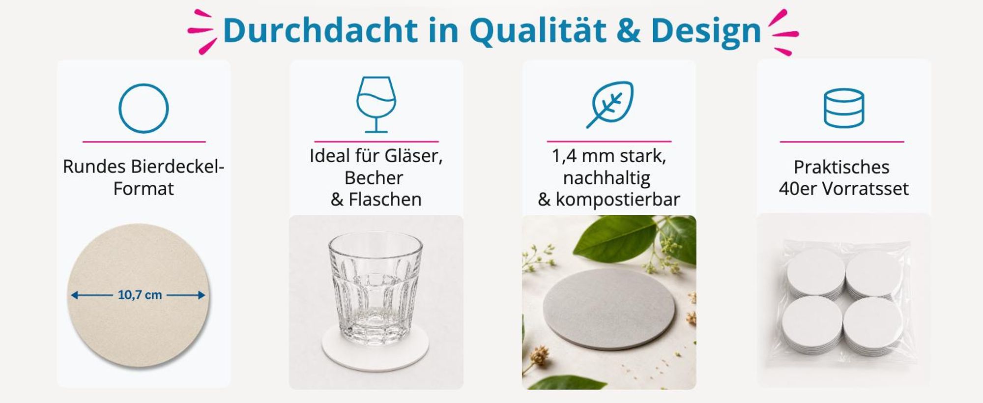 itenga 40x Bierdeckel Früchte I Bunt I 4 Motive I Untersetzer I 10,7cm