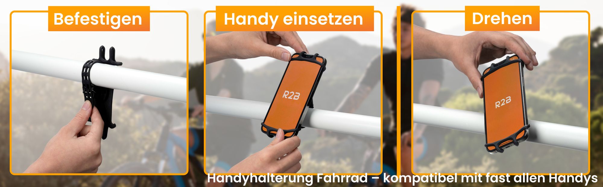 R2B Handy Halterung Fahrrad - Universal elastisch fahrrad Handyhalterung, Handyhalter fahrrad für Mountainbikes, Motorräder und Motorroller