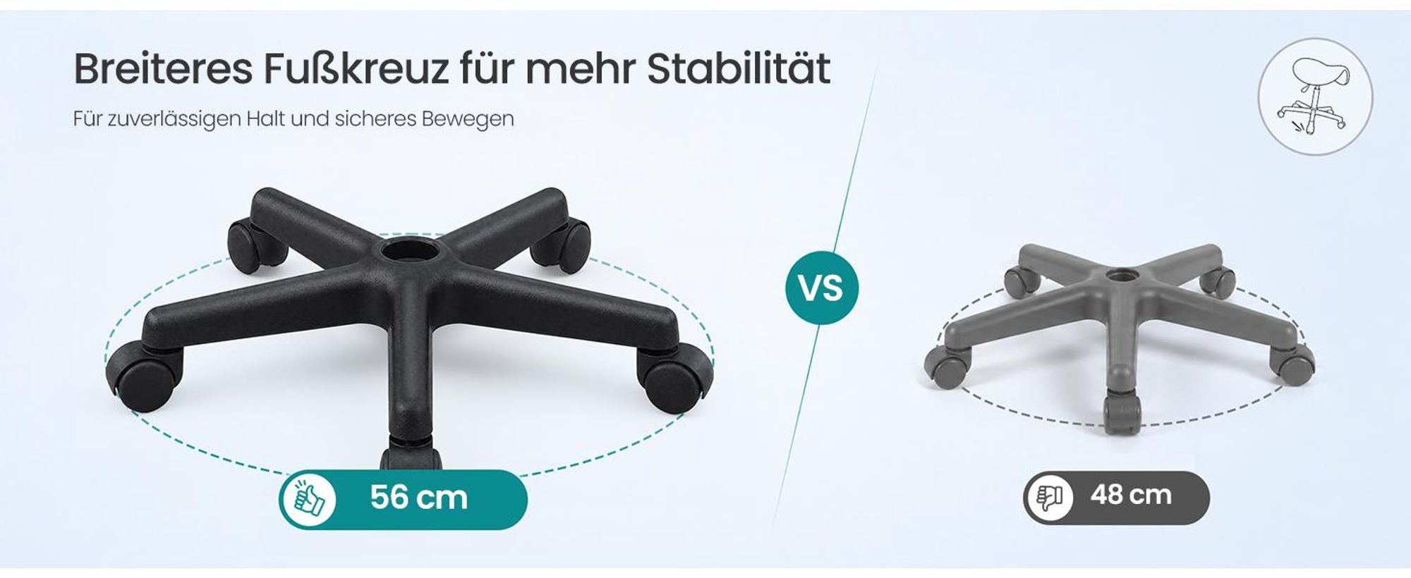 SONGMICS Sattelhocker, Ergonomischer Rollhocker aus Kunstleder, Höhenverstellbar, 56 x 56 x 68,5-82,5 cm, Schwarz