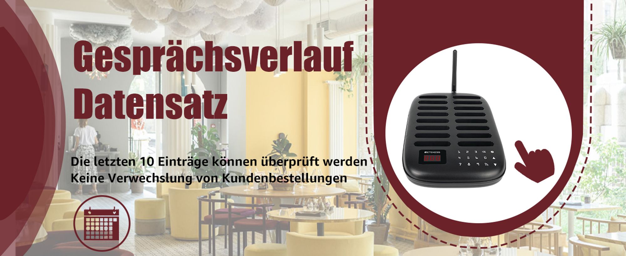 Retekess TD175 Drahtloses Pager-System, Restaurant Pager System, 800M, Vibration, Sofort Einsatzbereit Ohne Pairing, 7 Anrufmodi, für Speisewagen Bar