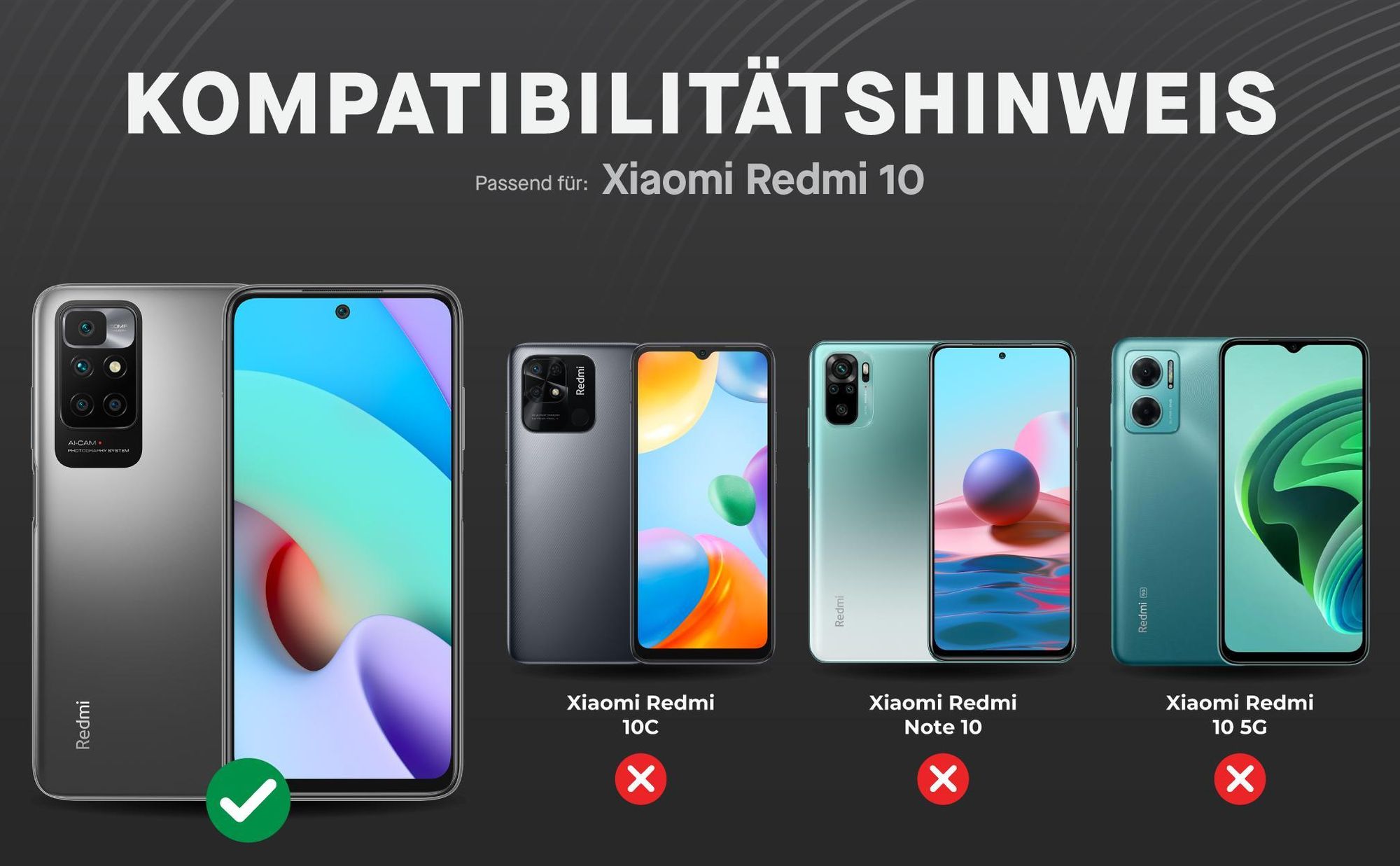 Kompatibilitätshinweise Displayglas für Xiaomi Redmi 10