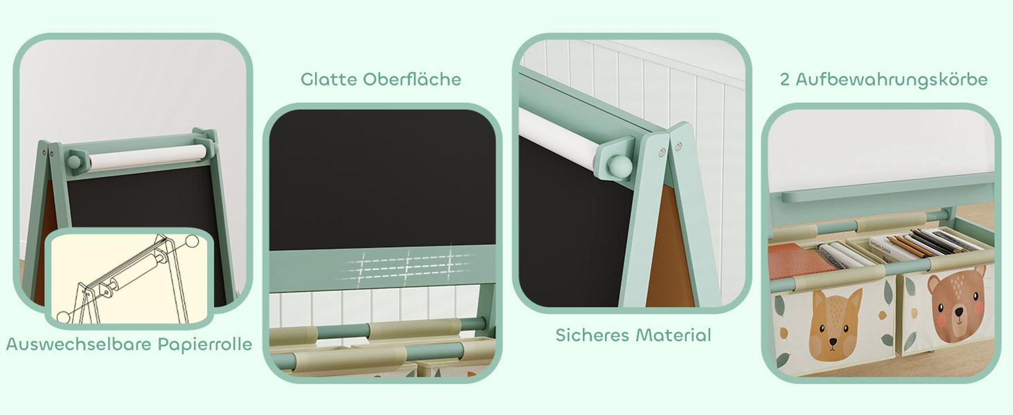 AIYAPLAY Kindertafel, 3 in 1 Kinder Staffelei Doppelseitig, mit Papierrolle