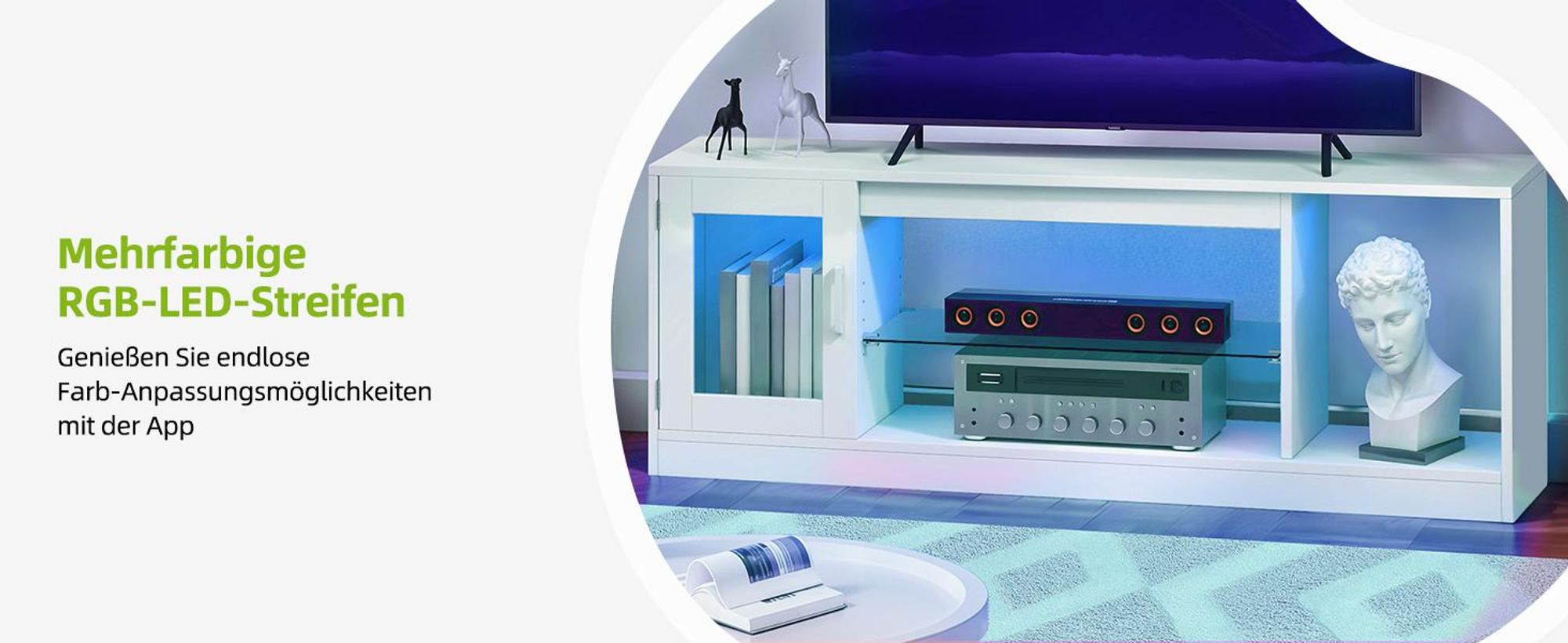 YITAHOME TV-Schrank TV-Regal mit 22 Modi RGB-LED, Lowboard für Fernseher bis 65 Zoll, 148 × 51 × 32 cm, Weiß