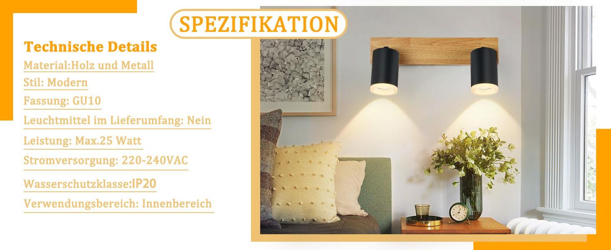 ZMH Deckenstrahler Schwarz 2 Flammig - Küchenlampe GU10 Holz Wandstrahler 350°Drehbar Vintage Flur Strahler Retro Industrial Ohne Leuchtmittel