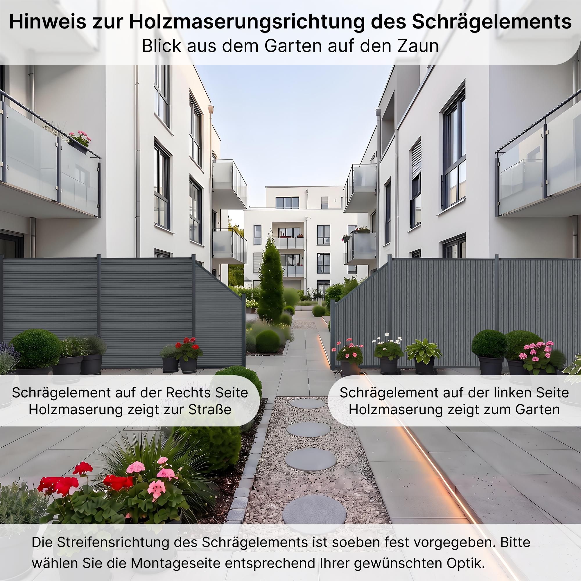 MinteChill WPC Gartenzaun, Sichtschutzzaun 273x185cm mit Längsstreifen-Schrägelement Anthrazit