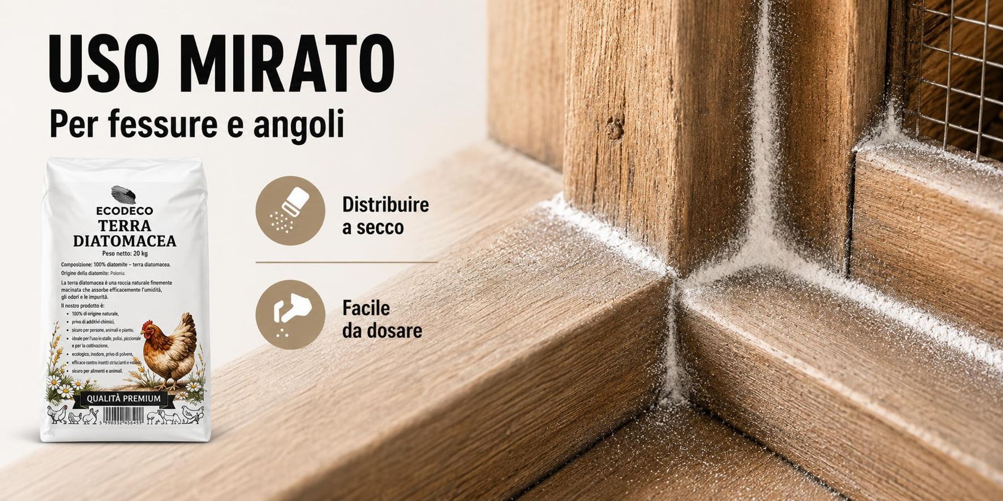 Ecodeco: Terriccio di diatomee da 20 kg, ideale per pollaio, lettiera e allevamento di animali – assorbente minerale, inodore