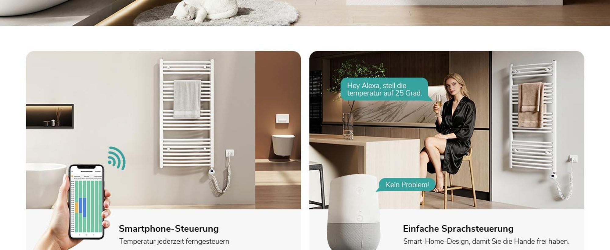 EMKE Badheizkörper Elektrisch gebogen Handtuchheizkörper 600W Wifi Steurung Intelligent Thermostat 120X60cm Weiß Handtuchwärmer