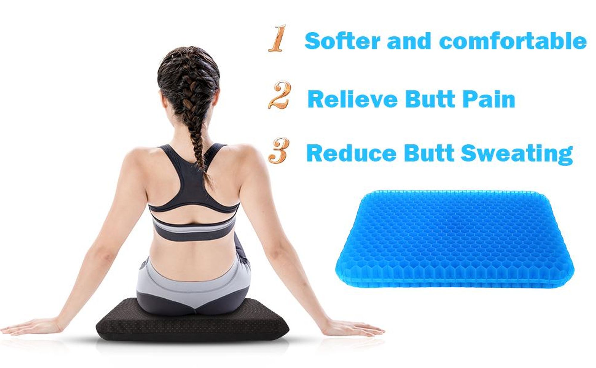Gel Sitzkissen, Orthopädisches Sitzkissen, Doppelschicht Verdickung Sitzkissen, Lindert Druck und Schmerzen im Unteren Rückenbereich, für Büro,Zuhause