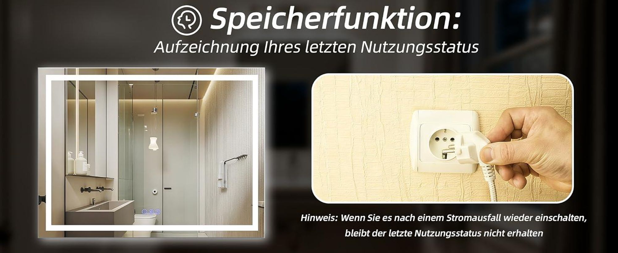 Koonmi 80x60cm LED Badezimmerspiegel - 3 Einstellbare Beleuchtungsmodi, Beleuchteter intelligenter Badezimmer Spiegel , wandmontiert horizontal