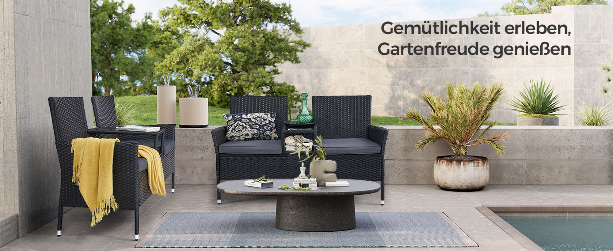 SONGMICS Terrassenmöbel, Balkonmöbel, mit Kissen, PE-Polyrattan, schwarz-taupe