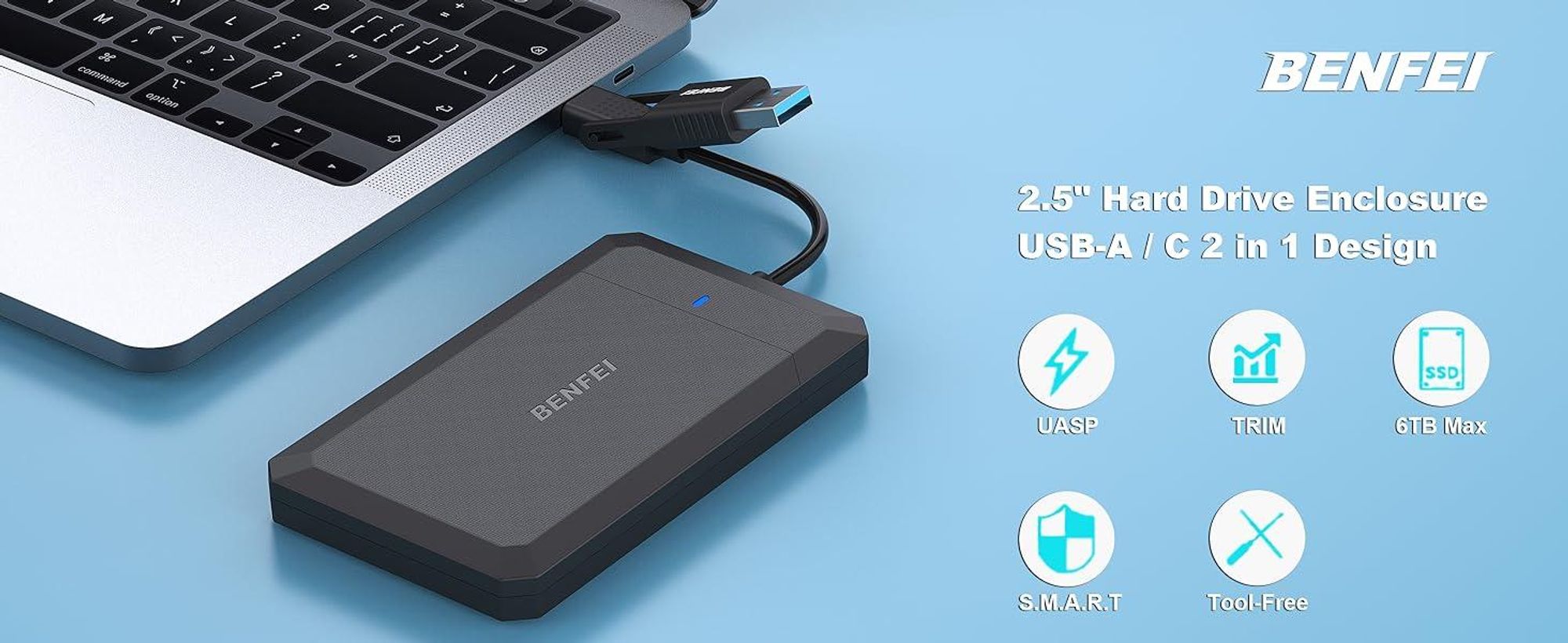 BENFEI Festplattengehäuse Externes 2.5 Zoll SATA Festplattengehäuse USB C /A