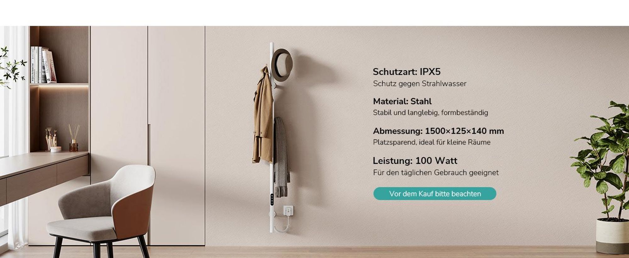 EMKE Elektrischer Handtuchheizkörper 100 W Weiß, LCD-Display, Intelligentes Thermostat, WiFi/APP-Steuerung Timer Baum-Design handtuchwärmer 150cm