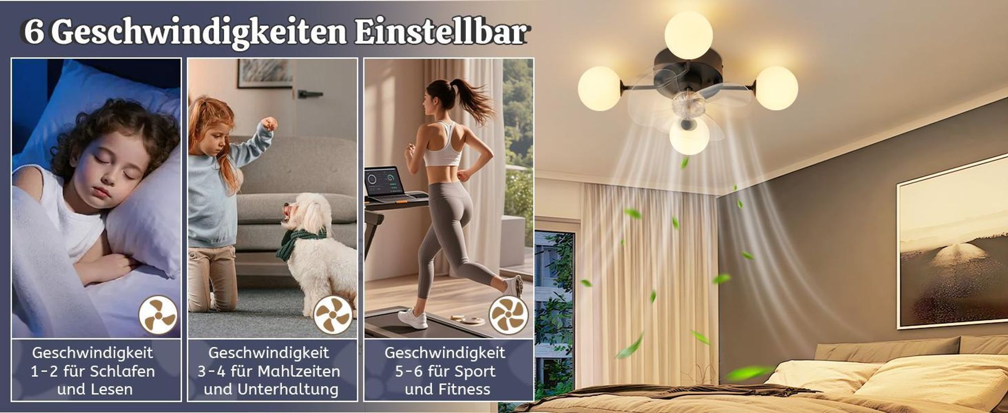 ZMH Stropný ventilátor s osvetlením G9 Tichý stropný ventilátor s diaľkovým ovládaním, 6 rýchlostí, časovač, lampa do kuchyne a jedálne, čierna