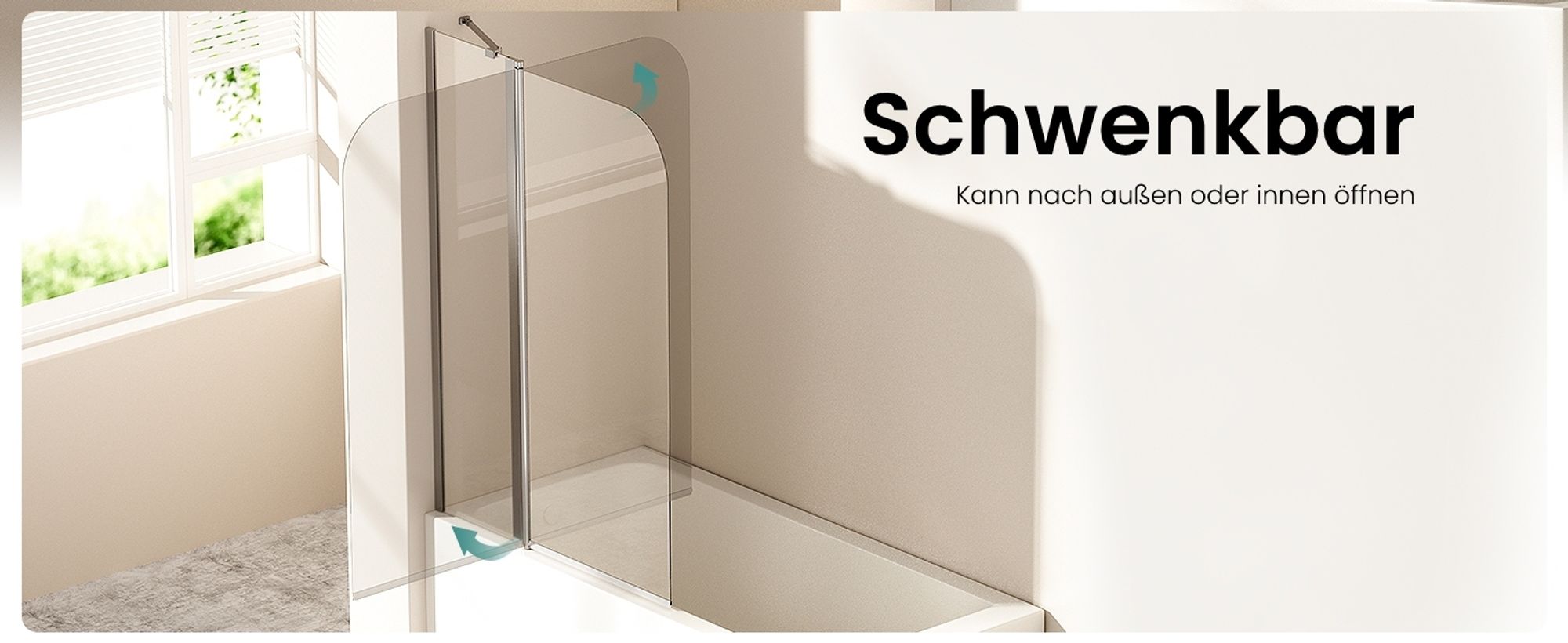 EMKE 100x140cm Badewanne Duschwand schwingen mit fester Verkleidung mit NANO einfach-Reinigung Beschichtung Faltwand 6mm Sicherheitsglas