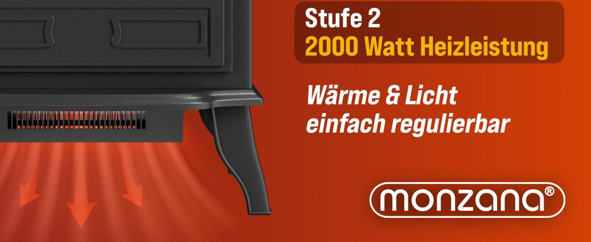 Monzana Elektrokamin mit Heizung 2000W Heizlüfter LED Flammeneffekt Schwarz