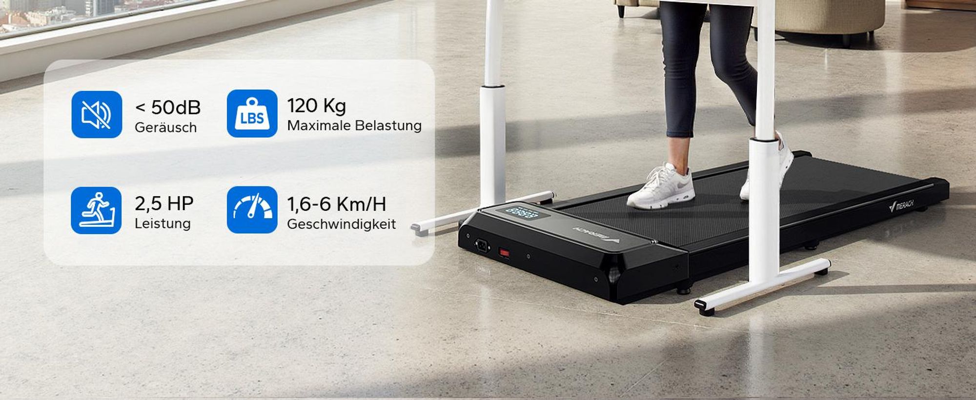 3-in-1 Laufband für Zuhause mit LED-Anzeige, App, Trainingskursen & Öko-Materialien, Leise <50 dB, 2,5 PS Motor, 2–6 km/h, für Homefitness, bis 120 kg