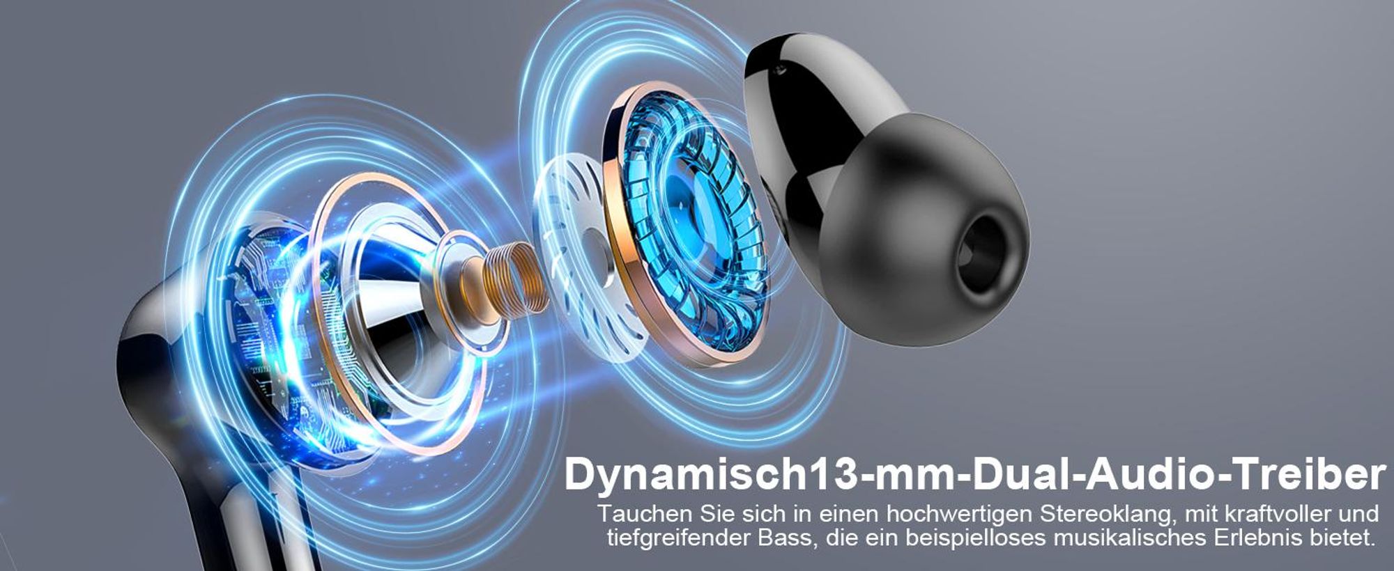 Bluetooth Kopfhörer, In Ear Kopfhörer, HiFi Stereo, Bluetooth 5.4, mit ENC Noise Cancelling Mic, 50 Std Spielzeit, mit 2D Bass LED-Anzeige