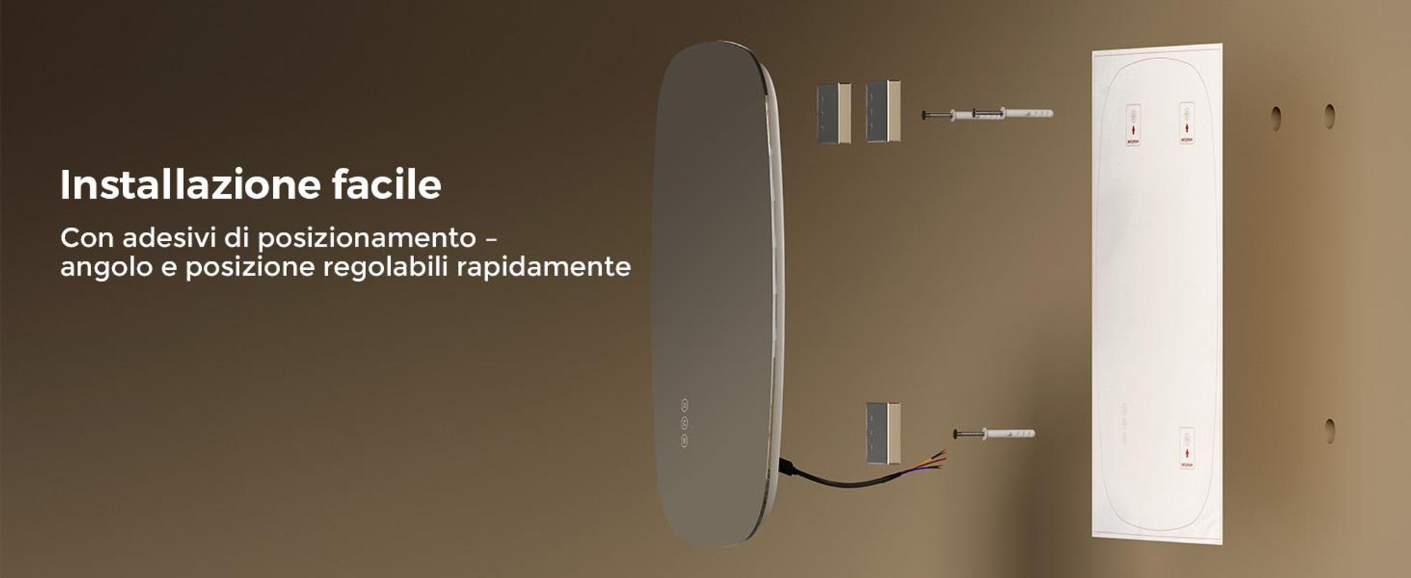 S'AFIELINA 95×60 cm specchio da parete LED - specchio da bagno con illuminazione, vetro HD, dimmerabile, LED a 3 colori, antiappannamento, appendibile in orizzontale e in verticale