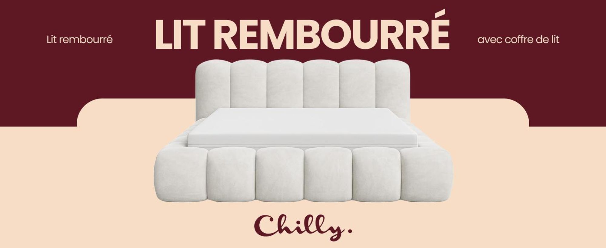 Chilly. Lit Clay, Lit 160x200 cm Deux Places, Rembourré Avec Rangement, Élégant Tissu Poso, Beige