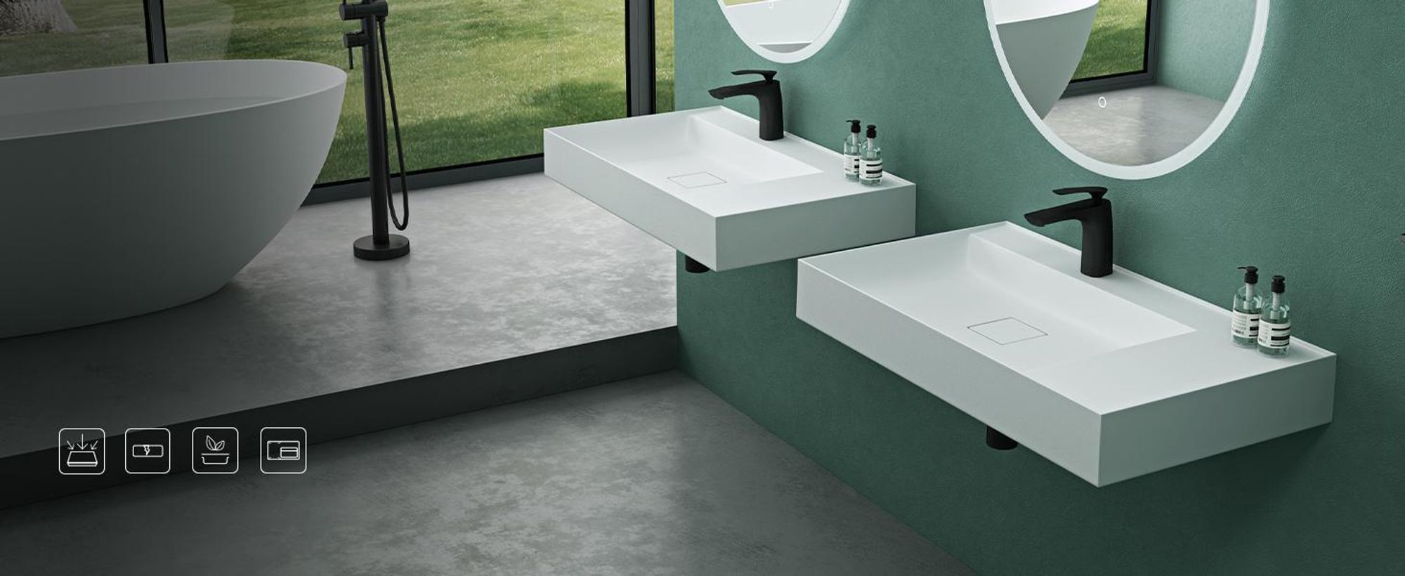 Mai & Mai Waschbecken Aufsatzwaschbecken H?ngewaschbecken matt Wei? inkl. Ablaufgarnitur Mineralguss Waschplatz Breite: 100cm Colossum630