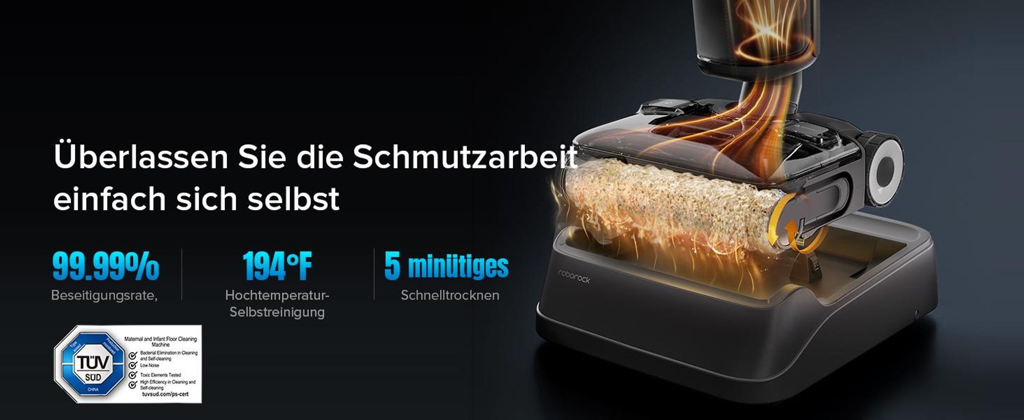 Roborock F25 ACE Combo 5-in-1 kabelloser Staubsauger, 20.000 Pa Nass Trockensauger, für Nass- und Trockenschmutz, mit Selbstreinigung und -trocknung