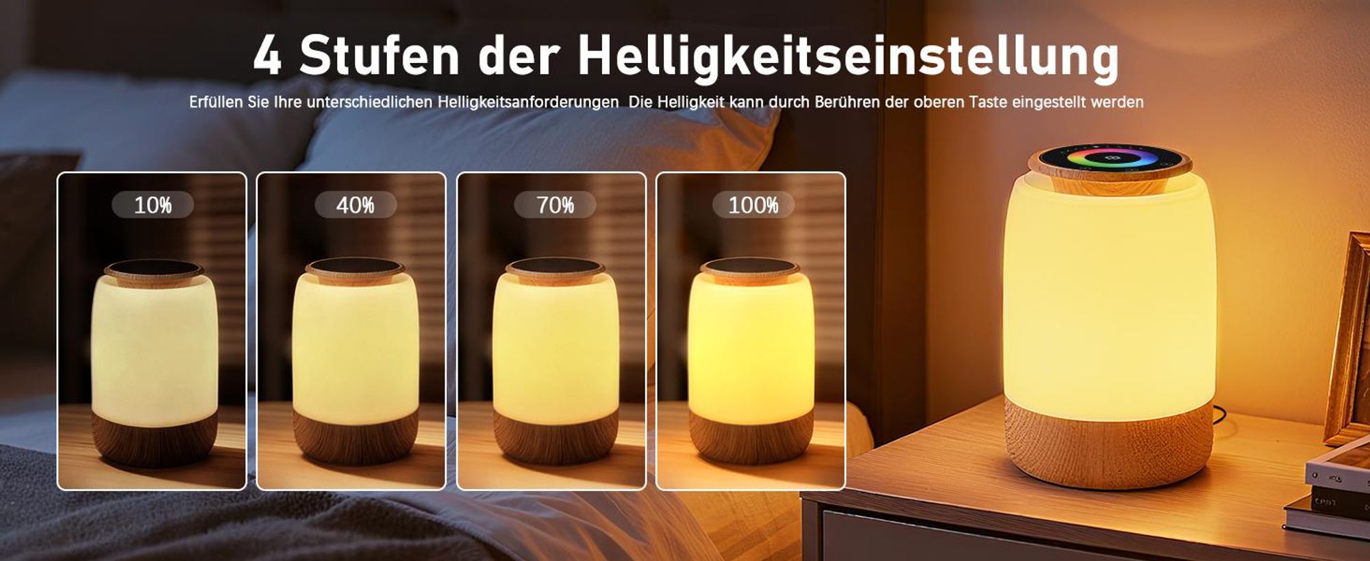 Nachtlichter, Nachttischlampe, Nachtlicht, Touch-Bedienung, dimmbar, 7 Farben, 4 Modi, USB-aufladbar, Timer, Countdown-Funktion, LED-Tischleuchte