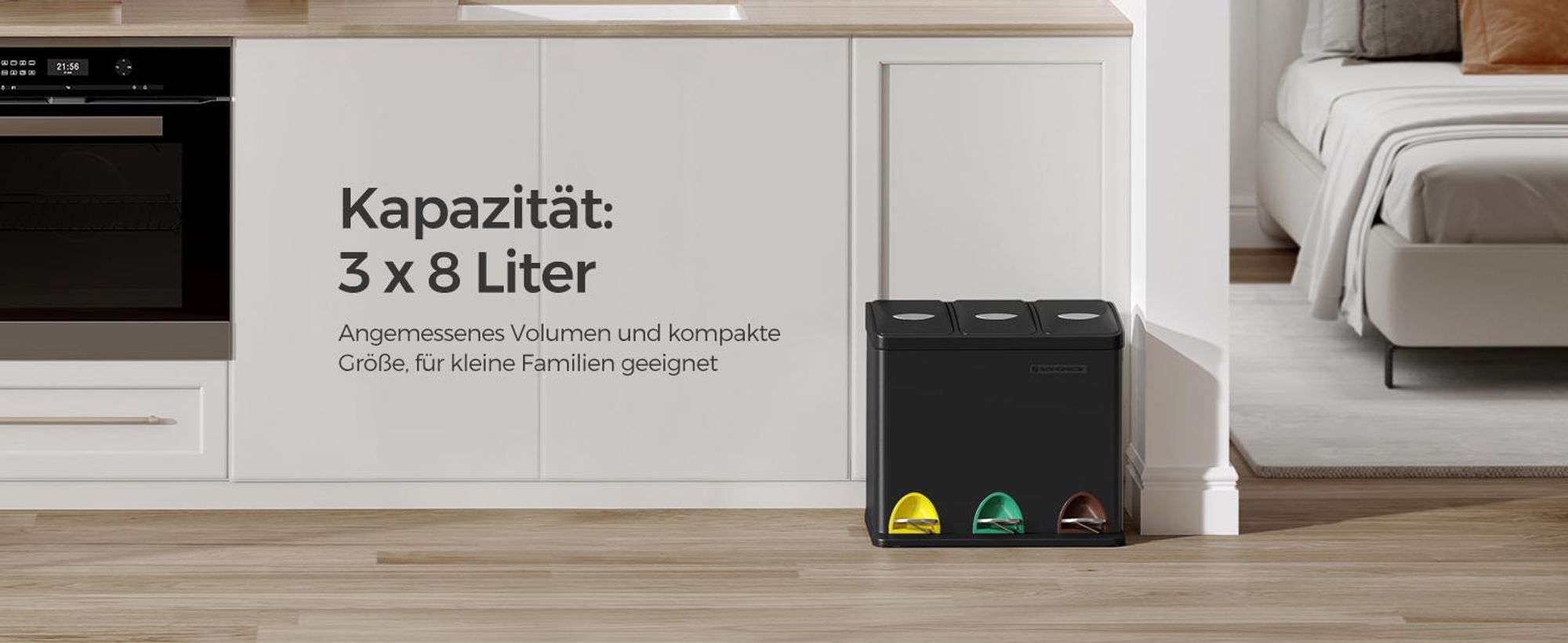 SONGMICS Mülleimer Mülltrennsystem, aus Metall, 3 x 8 L, Küche