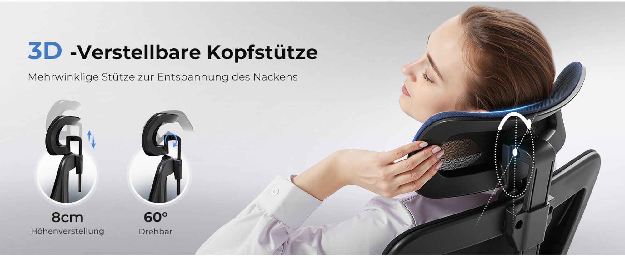 COMHOMA Bürostuhl Ergonomischer Schreibtischstuhl Chefsessel mit 3D Armlehnen, verstellbarer Lendenwirbelstutze und Kopfstütze, 150kg, Schwarz