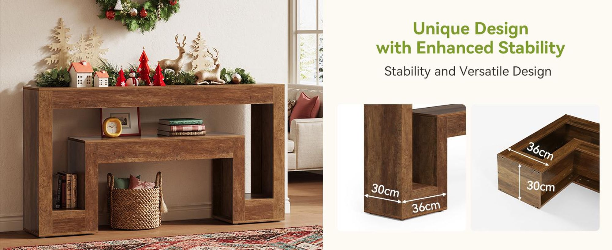 Tribesigns 160 cm rustikaler Konsoletisch mit 2-stufigem Regal, schmaler Sofatisch im Landhausstil für den Eingangsbereich, Flur, Wohnzimmer, Braun