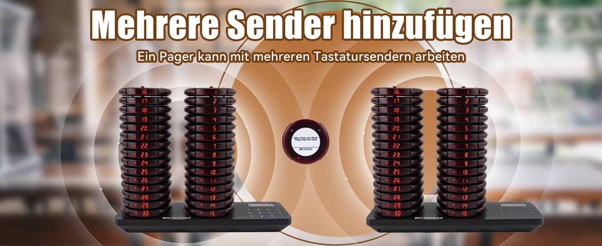 Retekess TD163 Restaurant Pager System, Pager Rufsystem, 500M, 40 Pagers, 31 Rufmod, 300mAh 20H, Pager set für Fast Food, Hotel, Café, Bar